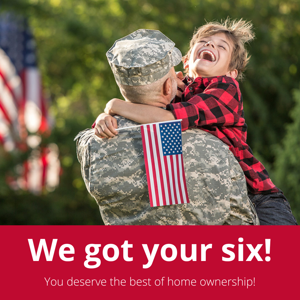 Veteran hugging child with American flag